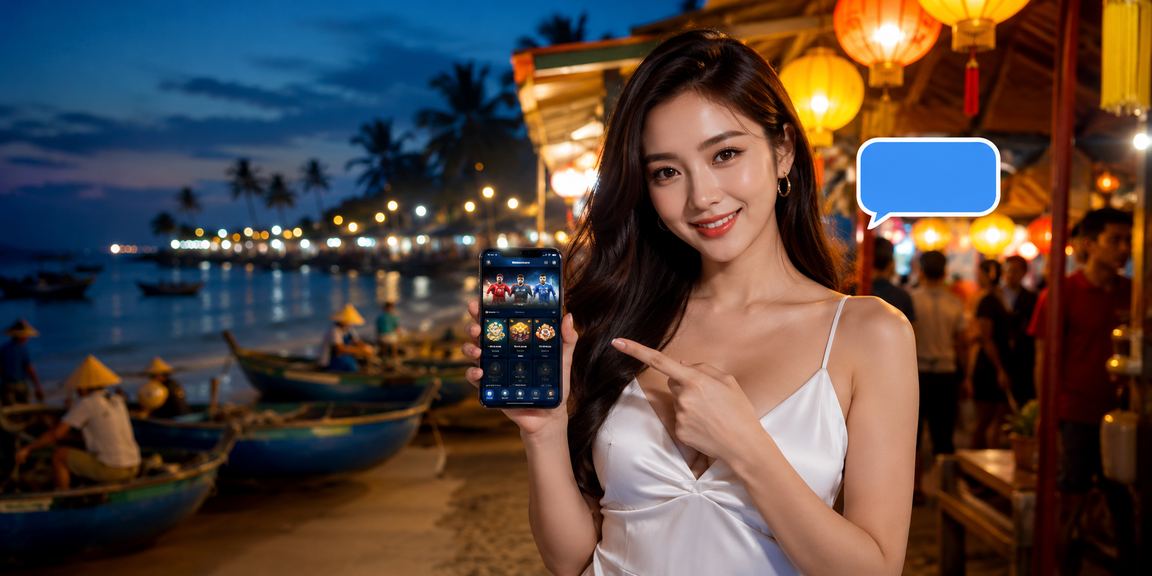 Người dùng tại Mũi Né tham gia casino trực tuyến trong không khí chợ đêm sôi động